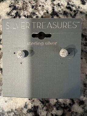 Sterling Silver Pave Crystal Stud Earrings - Silver
